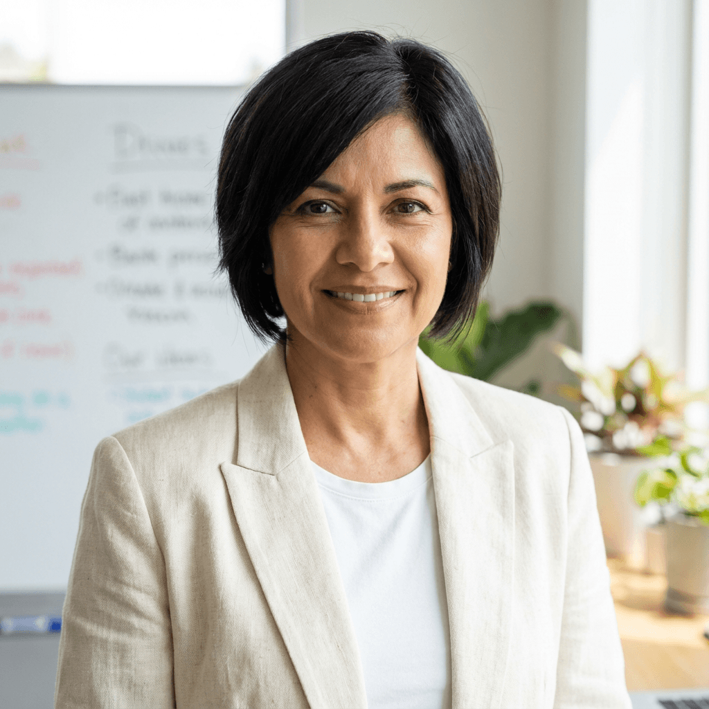 Female county emergency manager in her 40s, hispanic, calm and decisive professional demeanor
