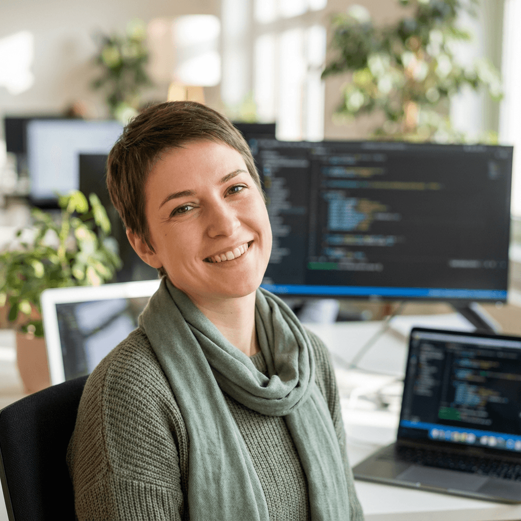 Female environmental project lead in her late 30s, white, pragmatic and detail-oriented in land management