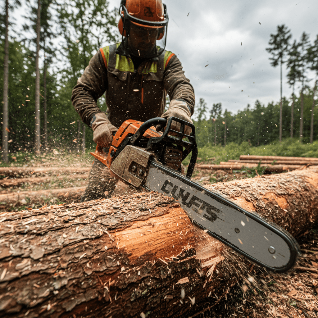 Feller buncher cutting pines during a timber harvest operation